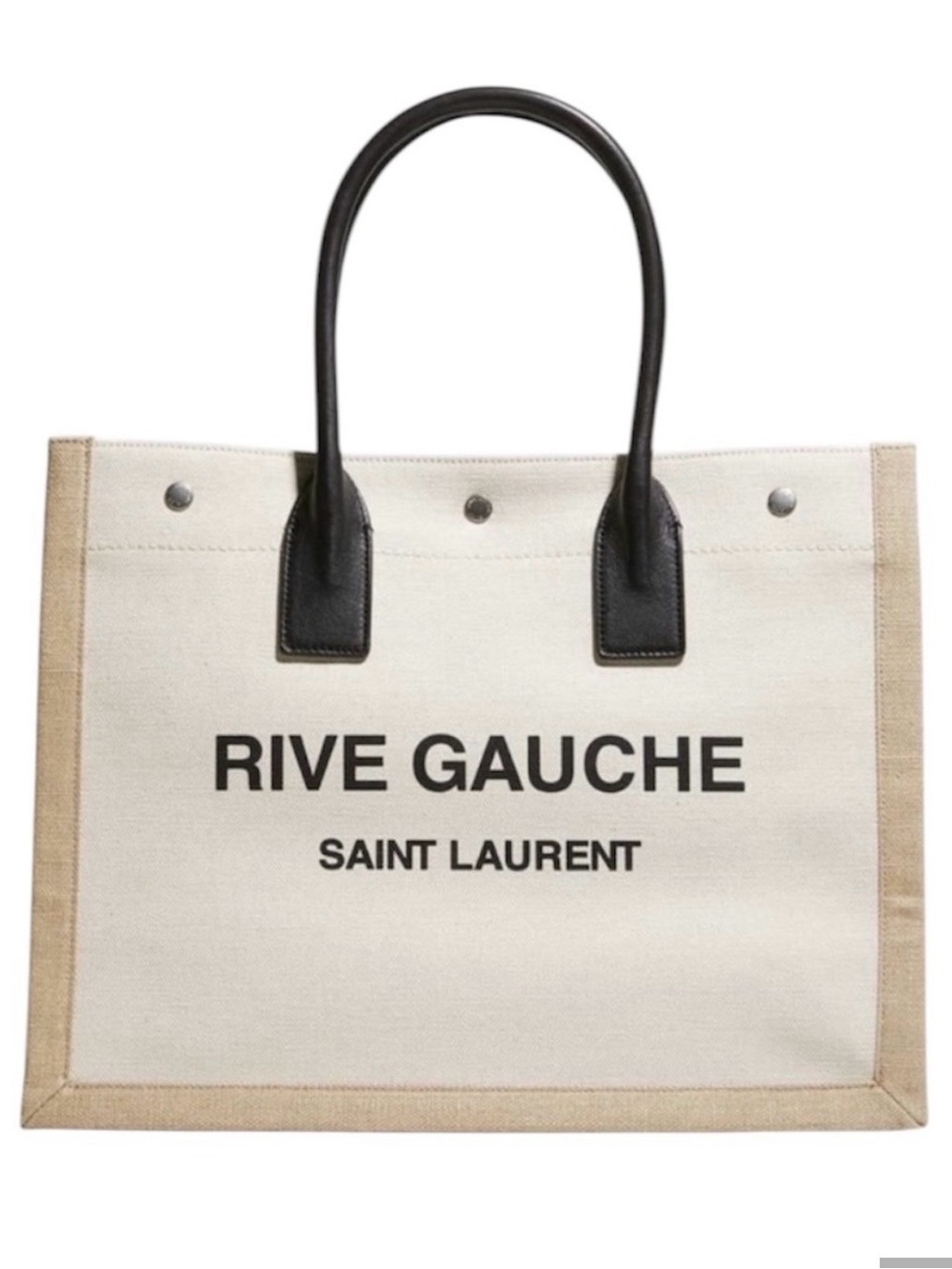 Like New, Saint Laurent Canvas Shopper Small Tote in Cream, Tan and Black